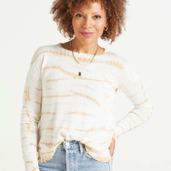 Evereve Sweaters - Evereve Roan + Ryan XS Cream/Rust Tie Dye Pullover Raw Hem Sweater